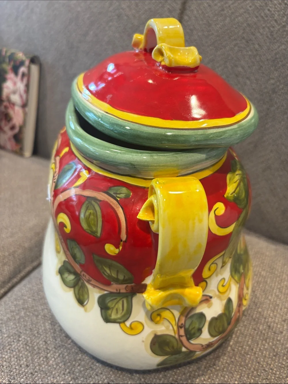Hand-Painted Fruit Ceramic Canister - Red, Yellow, Green